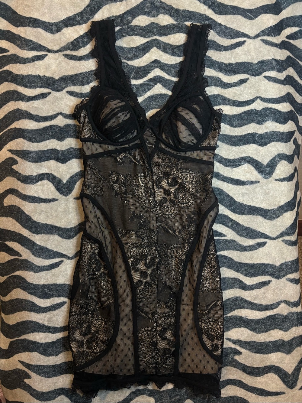 Bebe Y2K Black Lace & Polka Dot Mesh Bustier Mini Dress M